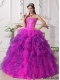 Sweetheart Ball Gown Fuchsia Embroidery and Ruffles Satin and Organza Spring Quinceanera Dresses