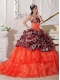 Sweetheart Ball Gown Orange Red Leopard and Organza Appliques and Beadings Spring Quinceanera Dresses