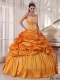 Sweetheart Ball Gown Taffeta Appliques and Ruching Orange Spring Quinceanera Dresses 2014