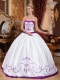 Sweetheart Ball Gowns White and Purple Embroidery Satin Best Quinceanera Dresses