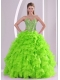 Sweetheart Beading and Ruffles Ball Gown Lace-up Organza Spring Quinceanera Dresses 2014