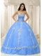 Sweetheart Beadings Ball Gown Tulle and Satin Blue Best Quinceanera Dresses