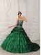 Sweetheart Dark Green Taffeta and Organza Appliques and Beading Embroidery Best Quinceanera Dresses