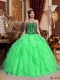Sweetheart Embroidery with Beading Beautiful Quinceanera Dressin Spring Green and Black