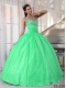 Sweetheart Green Floor-length Ball Gown Taffeta and Organza Appliques Discount Quinceanera Dresses
