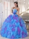 Sweetheart Muti-color Beading and Ruffles Hand Made Flower Organza Spring Quinceanera Dresses