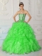 Sweetheart Ruffles Spring Green Organza Appliques Ball Gown 2014 Spring Quinceanera Dresses
