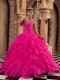 Sweetheart Spring Quinceanera Dresses Lace-up Organza Ball Gown Coral Red