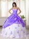 Taffeta Sweetheart Purple And White Ball Gown Floor-length Appliques Quinceanera Dress 2014