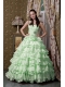 The Most Popular A-line One Shoulder Floor-length Elastic Apple Green Beading Quinceanea Dress