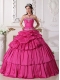 The Most Popular Hot Pink Ball Gown Sweetheart Floor-length Taffeta Quinceanera Dress With Beading and Ruch