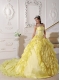 The Super Hot Yellow Ball Gown Strapless Chapel Train Taffeta 2014 Spring Quinceanera Dresses