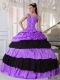 V-neck Lace-up Taffeta Beautiful Quinceanera Dress In Lilac and Black For 2014