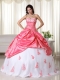 Watermelon And White Ball Gown Sweetheart Floor-length Taffeta Appliques Pretty Quinceanera Dresses