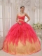 Watermelon Ball Gown Floor-length Organza Beading2014 Spring Quinceanera Dresses