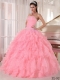Watermelon Ball Gown Strapless 15th Birthday Dresses Organza Beading