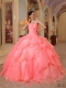 Watermelon Ball Gown Sweetheart 15th Birthday Dresses Organza Beading