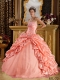 Watermelon Red Taffeta/Tulle Ball Gown Beading Strapless Spring Quinceanera Dresses