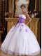 White and Purple Ball Gown Sweetheart 15th Birthday Dresses with Appliques Organza