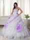 White Ball Gown Sweetheart Court Train Organza Appliques Pretty Quinceanera Dresses