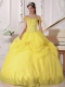 Yellow Ball Gown Lace-up Off The Shoulder Floor-length 2014 Spring Quinceanera Dresses