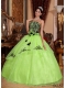 Yellow Green and Black Ball Gown Strapless Embroidery 15th Birthday Dresses
