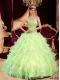 Yellow Green Best Quinceanera Dresses Ball Gown Strapless Ruffles Organza