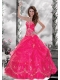 2014 Exquisite Strapless Hot Pink Quinceanera Gown with Appliques and Beading