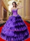 2015 Luxurious Sweetheart Beading and Ruffles Quinceanera Dress in Purple