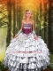 2015 Ball Gown Strapless Silver Quinceanera Dress with Ruffled Layers
