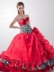 2015 Classical Sweetheart Red Sweet 16 Dresses with Hand Made Flower and Ruffles