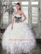 2015 Latest Beading and Ruffled Layers White and Black Quince Dress