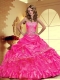2015 Luxurious Strapless Hot Pink Sweet Sixteen Dresses with Appliques and Pick-ups