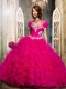2015 The Most Popular Sweetheart Ruffles and Beading Quinceanera Dresses in Hot Pink