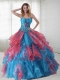 Beautiful Multi-color Strapless Beaded and Ruffled Sweet 15 Dress for 2014