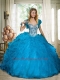 Blue Sweetheart Beaded Decoarte Ball Gown Quinceanera Dress with Ruffles