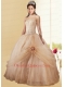 Cheap Champagne Quinceanera Dress with Embroidery and Hand Made Flower for 2015
