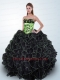 Exclusive Black and Green Quinceanera Dress with Appliques and Ruffles