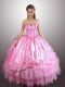 Fashionable Rose Pink Quinceanera Dresses with Embroidery and Ruffles Layers