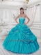 Popular Sweetheart Appliques and Pick-ups Turquoise Dresses for Quinceanera