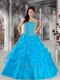 Pretty Ball Gown Strapless Beading Blue Quinceanera Gowns