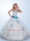 Strapless White and Blue Quinceanera Gown with Appliques
