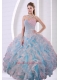 2015 Sweetheart Beaded Decorate Long Quinceanera Dress with Special Fabric
