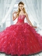 Sweetheart Beading and Applques Quinceanera Gown in Coral Red