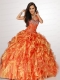 2014 Autumn One Shoulder Orange Quinceanera Dresses with Beading and Ruffles