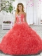2014 Beautiful Sweetheart Appliques and Ruffles Watermelon Red Quinceanera Dress
