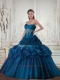 2014 Elegant Strapless Teal Quinceanera Dress with Appliques and Pick Ups