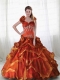 2014 Halter Top Rust Red Quinceanera Ball Gown with Ruffles