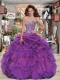 2014 Luxirious Sweetheart Appliques and Ruffles Purple Dress For Quince