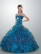 2014 Luxurious Strapless Blue Quinceanera Dresses with Beading and Ruffles